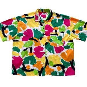VTG 80s Esprit Paint Patterned Short Sleeve Button Up 🌈